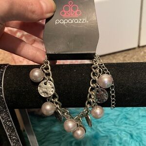 Paparazzi Silver and White Pearl Bracelet